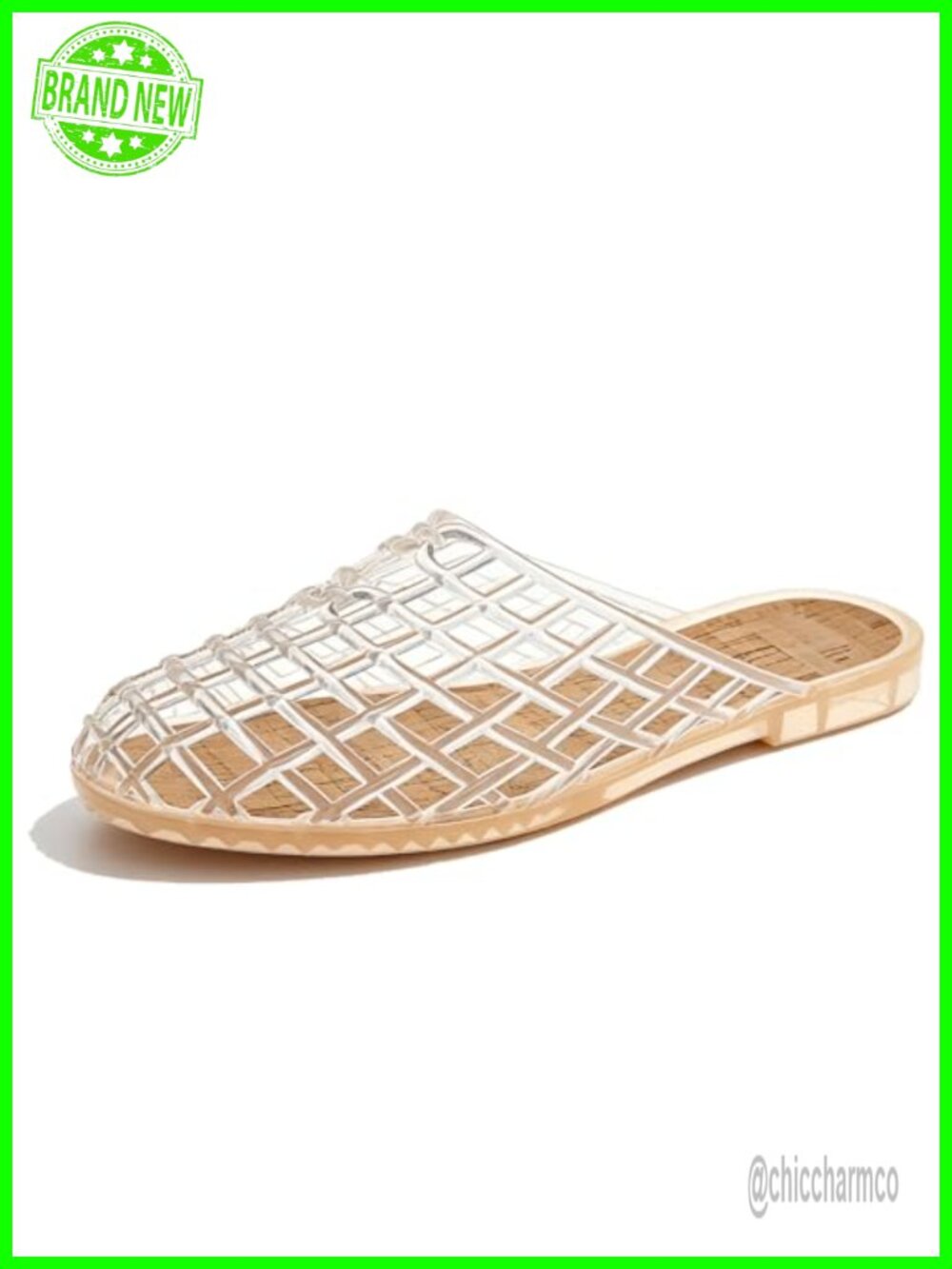 Jelly Mesh Slides Closed Round Toe Slip On Soft Sole Clear Mule Sandals for